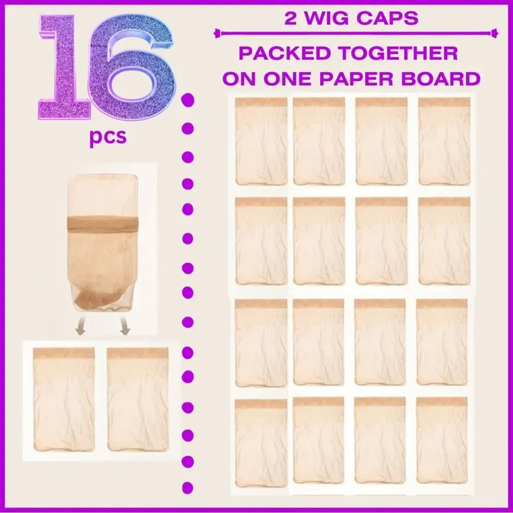 HD Wig Caps 16pcs Ultra Thin Invisible Lace Front Wig Cap Sheer (8pks / 16 pcs)